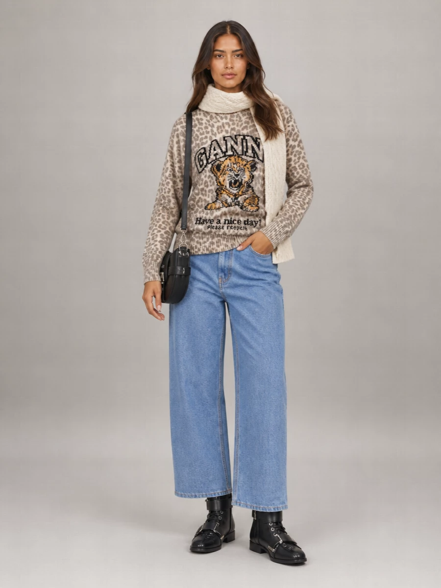 Ganni Wool-Blend Tiger-Print Sweater