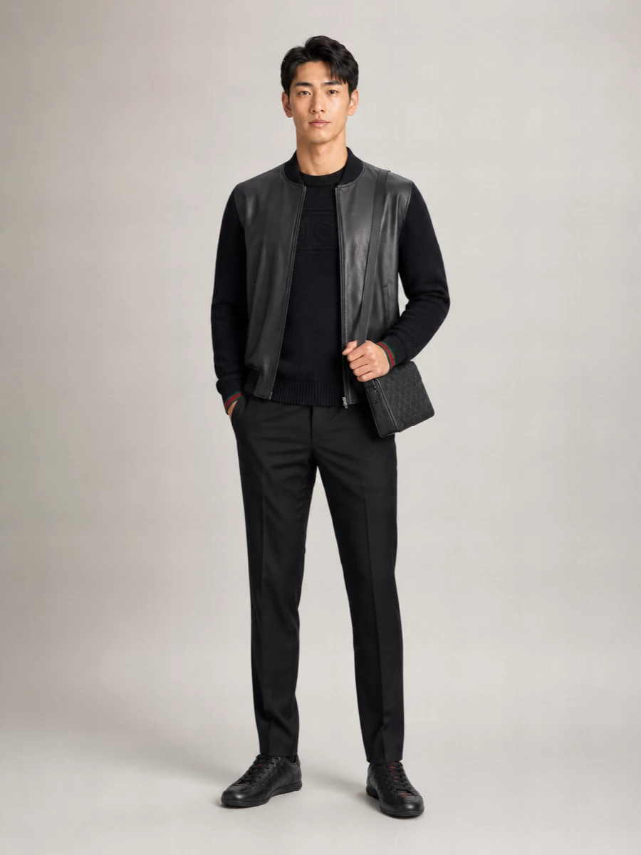 Gucci Lamb Leather Ribbed Bomber Jacket