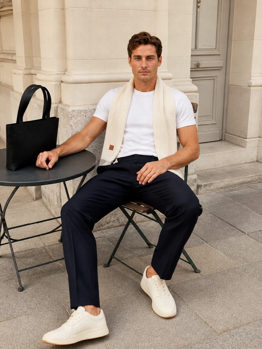 Teklateep pt torino navy trousers cream sneakers