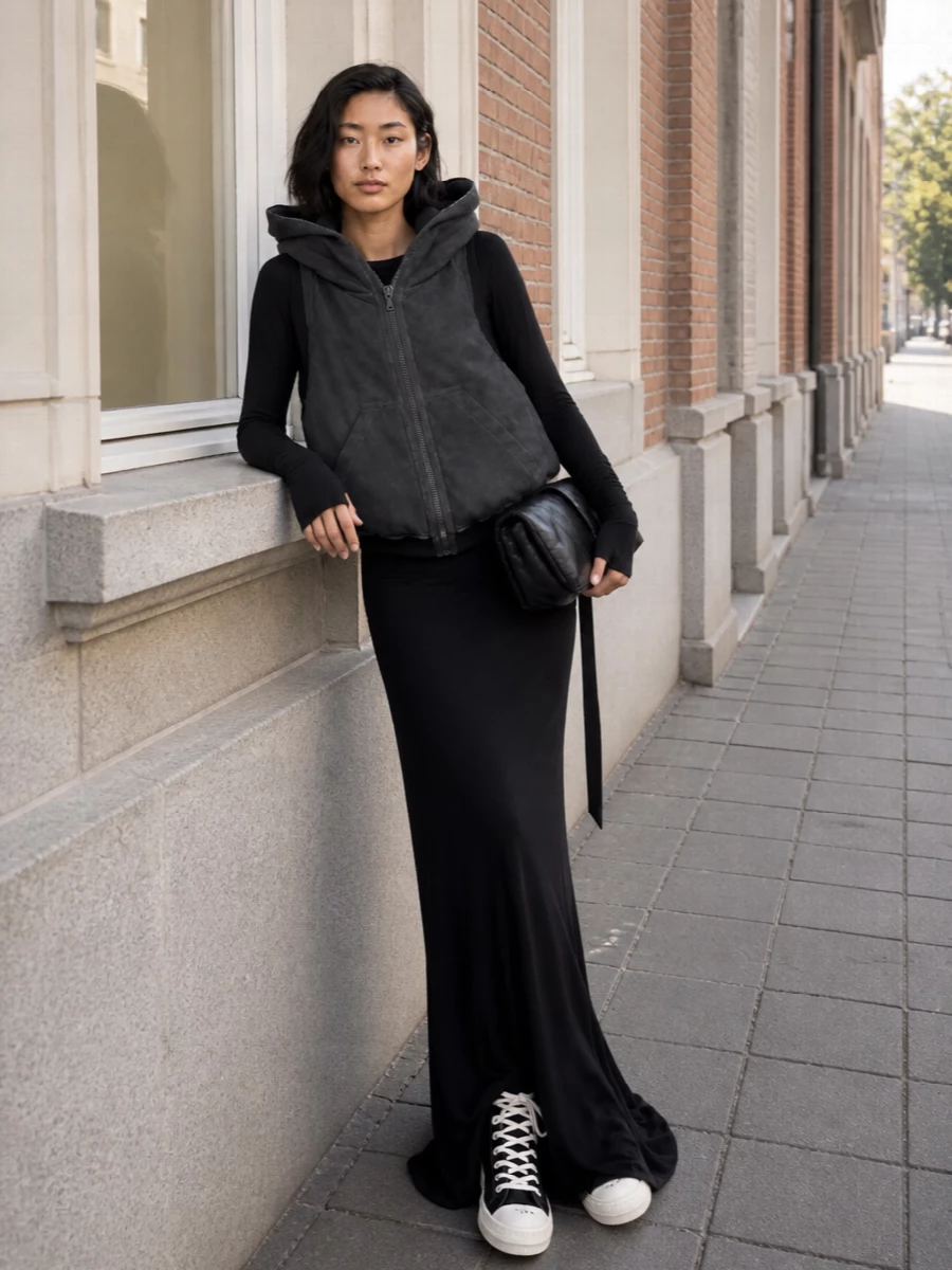 Rick owens drkshdw black maxi dress sneakers