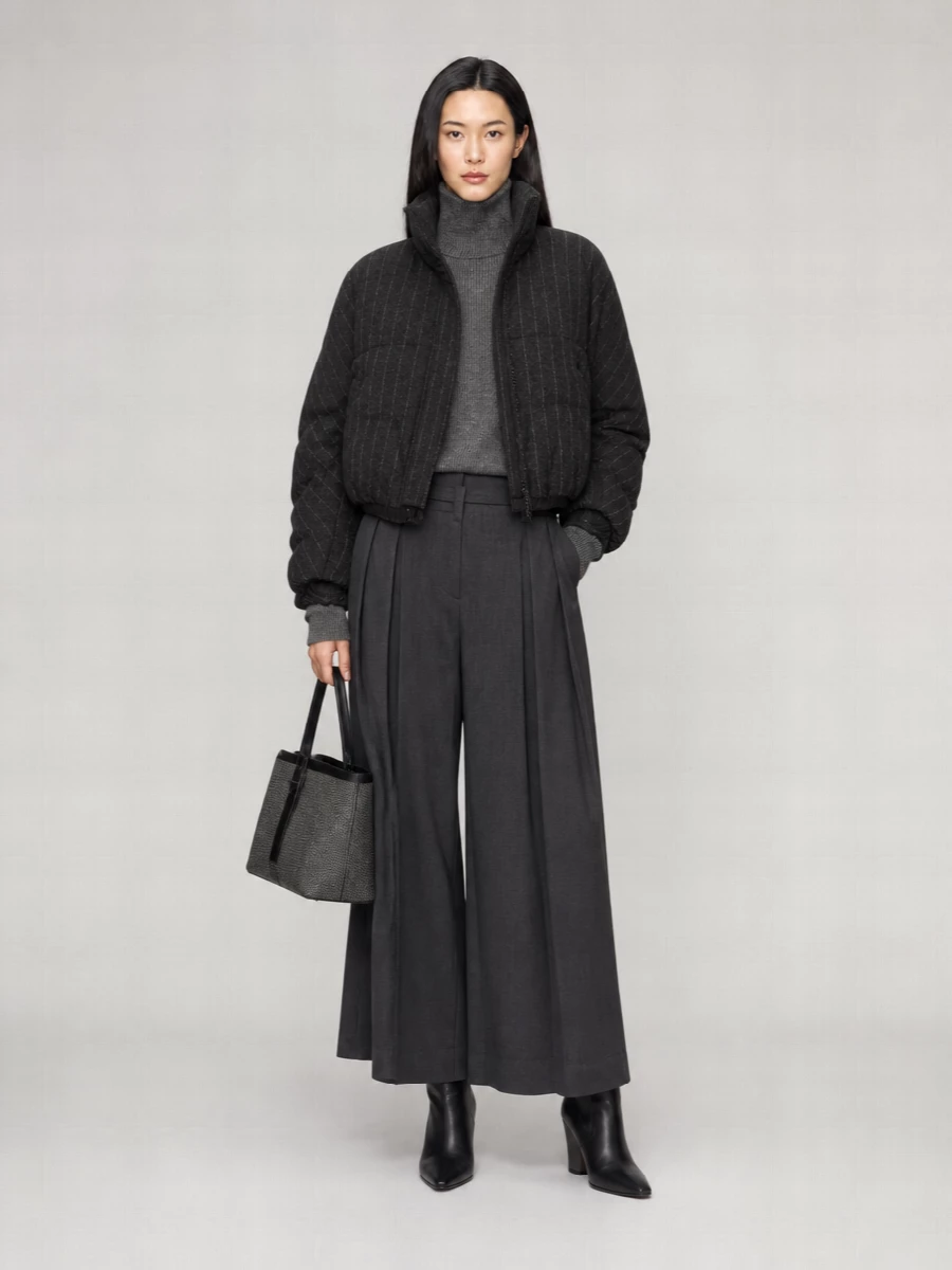 Brunello Cucinelli Cashmere Blend Pinstriped Cropped Quilted Down Jacket