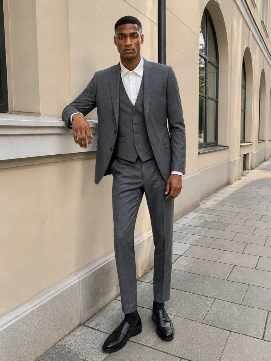 Boss grey suit outfit bottega veneta portfolio
