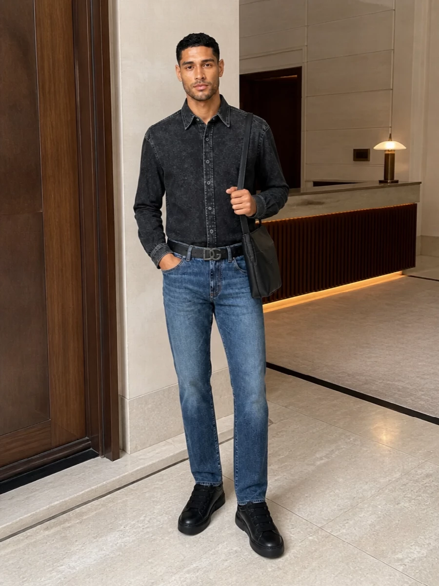 Dolce gabbana mens denim outfit black shirt