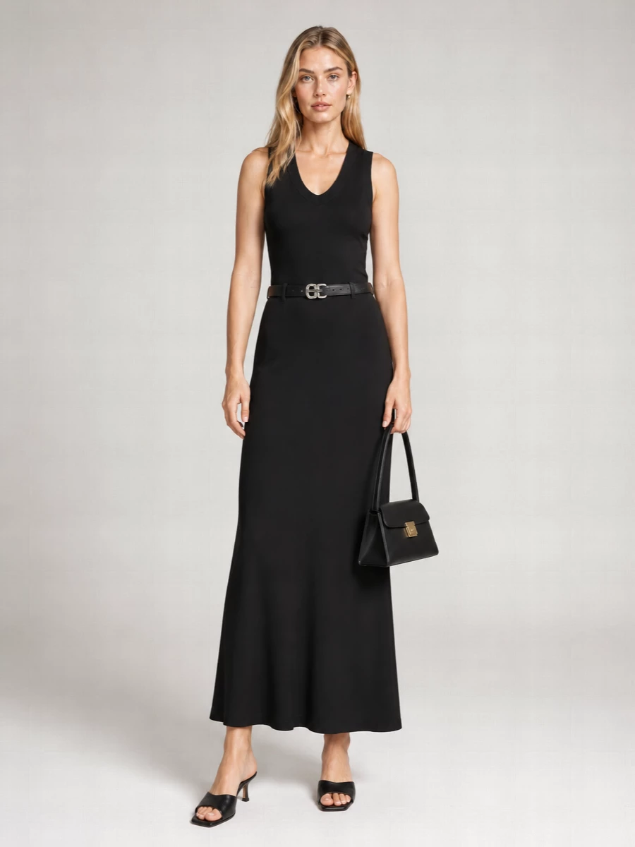 Ami Paris Viscose Satin Sleeveless Maxi Dress