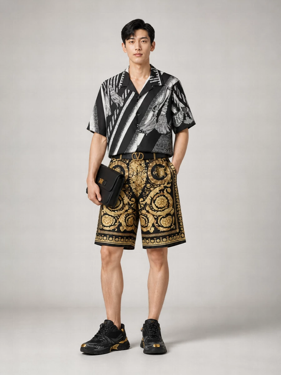 Versace Silk Baroque-Print Knee-Length Bermuda Shorts