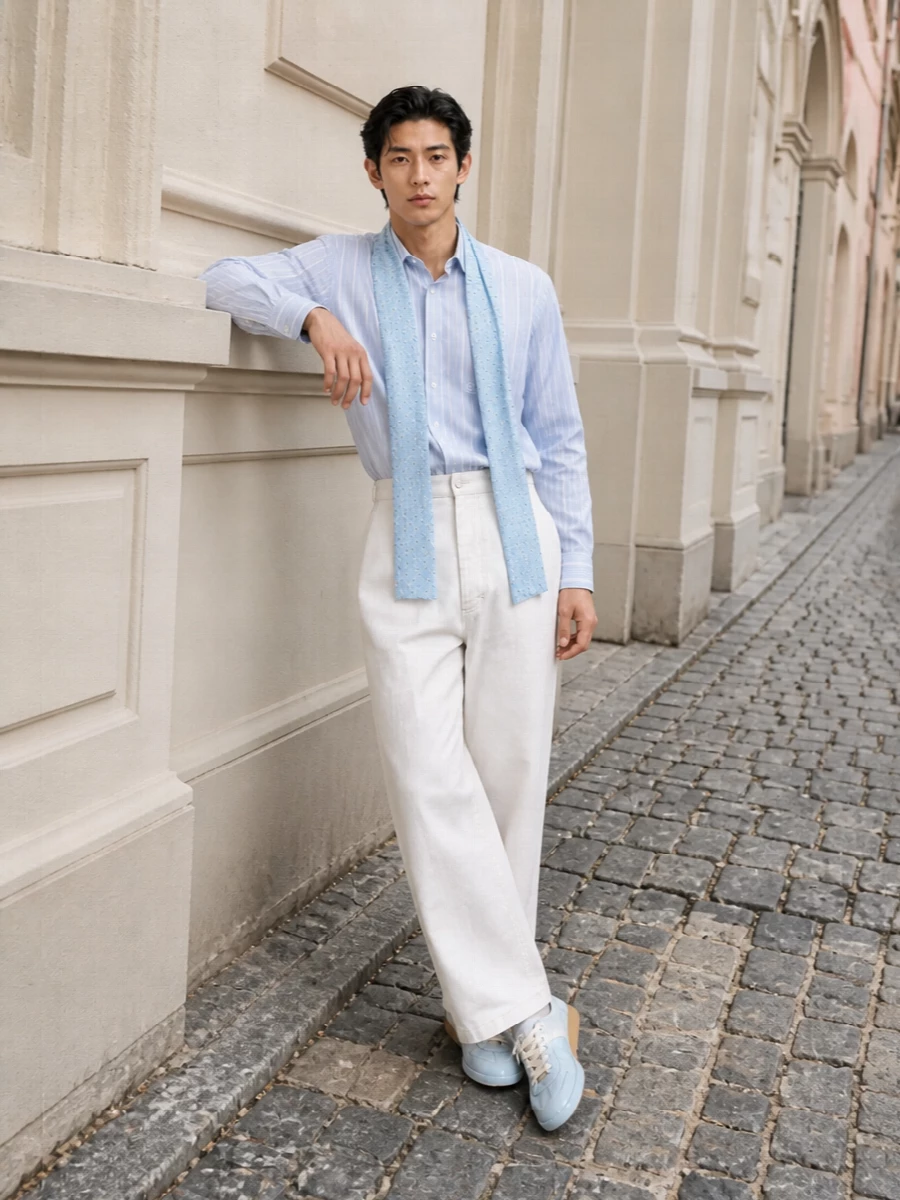 Maison margiela striped shirt wide leg trouser