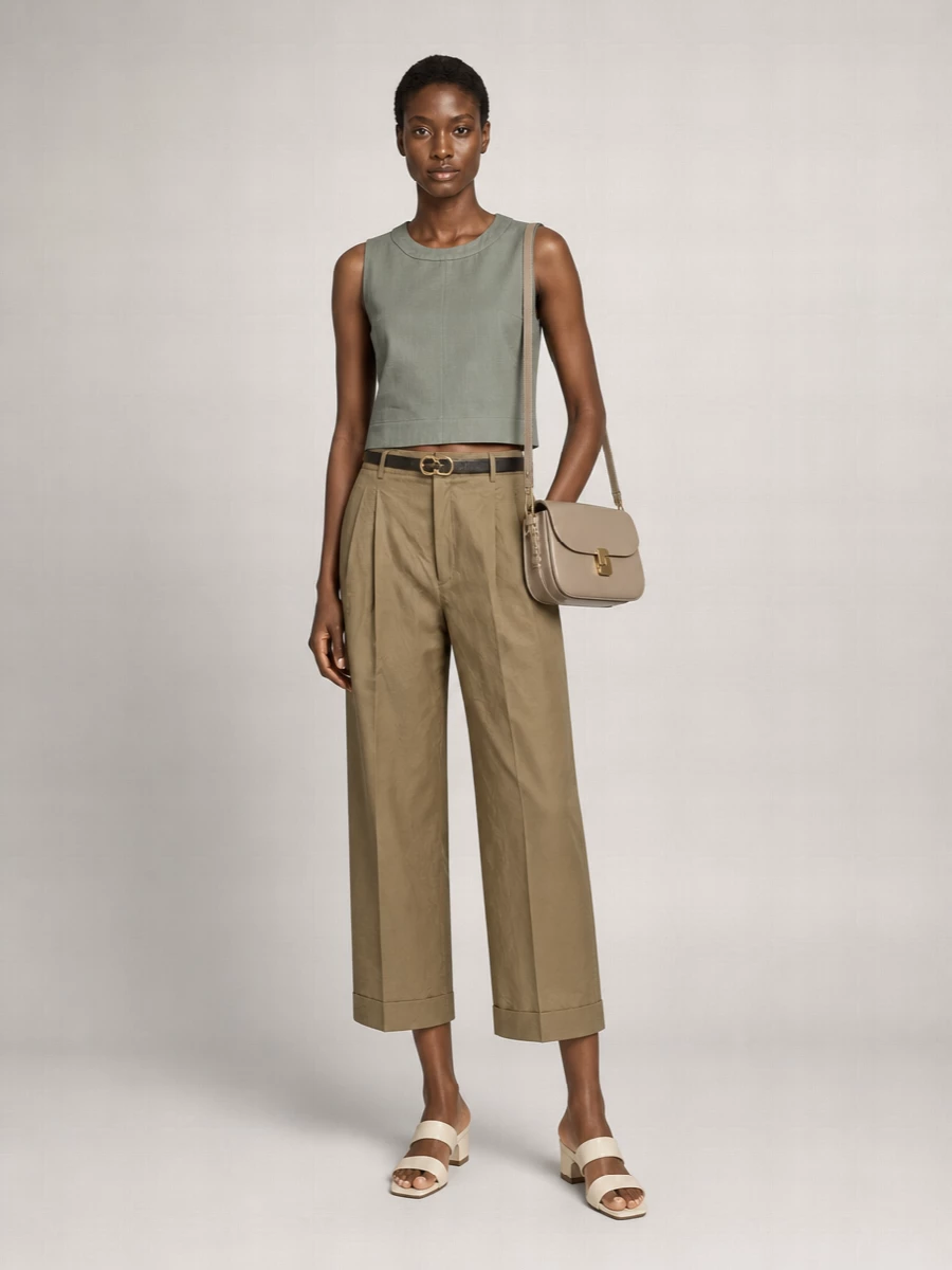 Soeur Crinkled High-Rise Wide-Leg Cropped Trousers