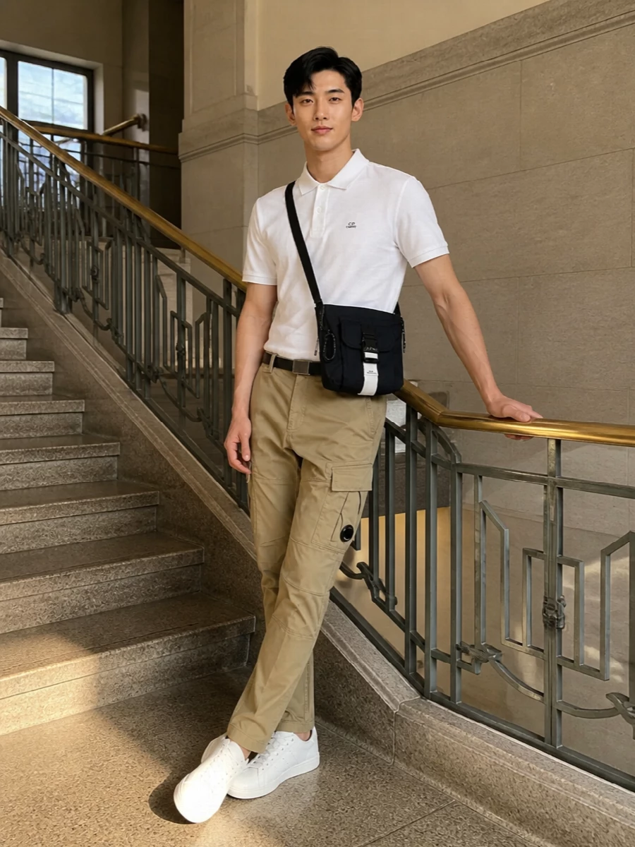 Cp company polo sand cargos white adidas
