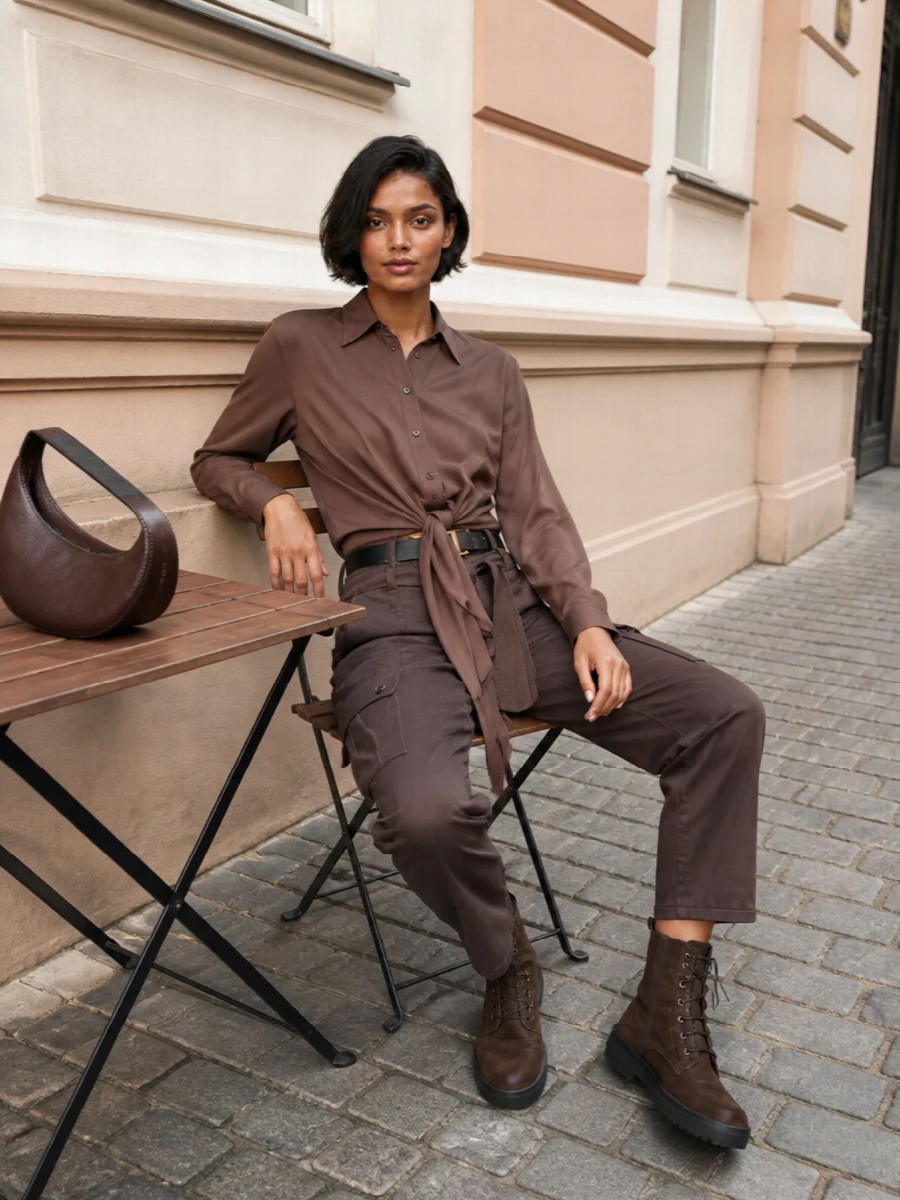 Mm6 shirt brown cargo pants tods combat boots