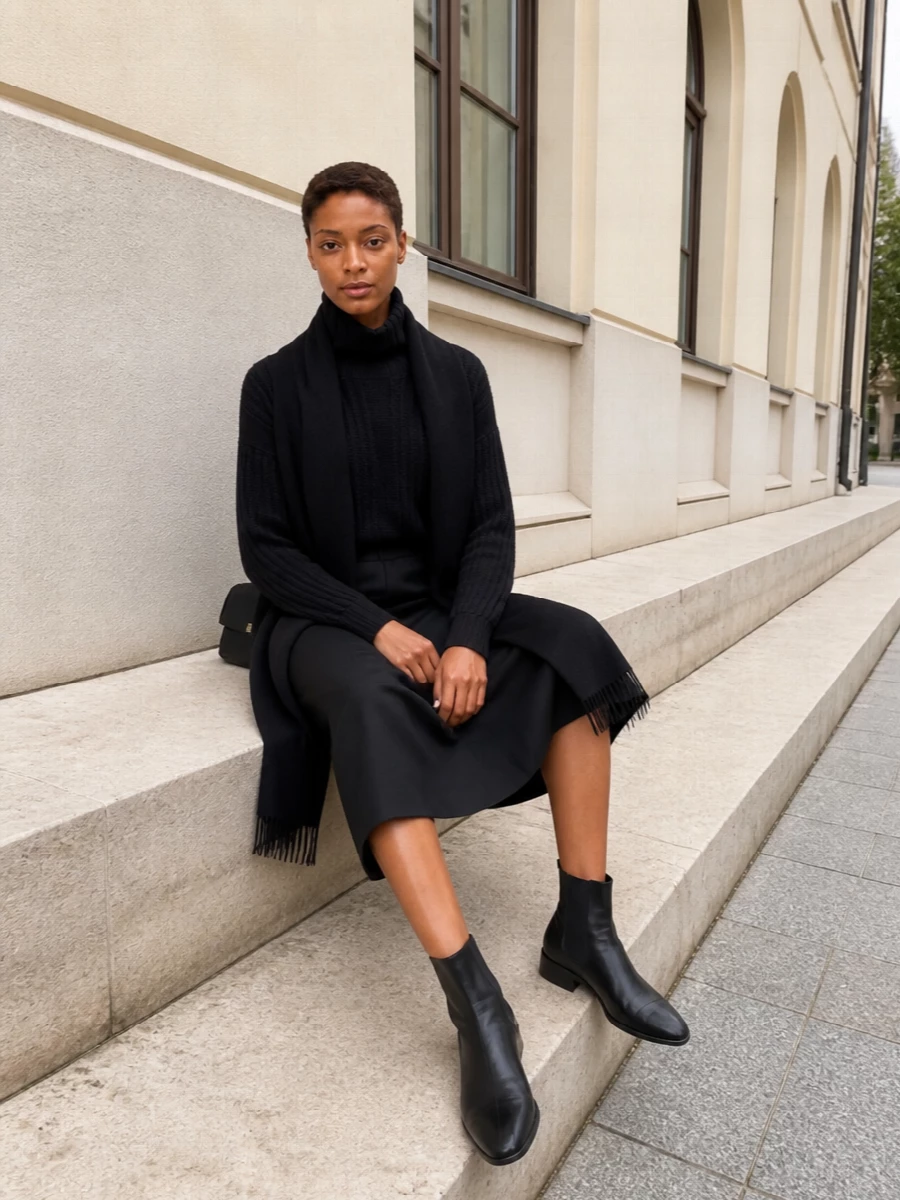 Max mara turtleneck pencil skirt all black outfit