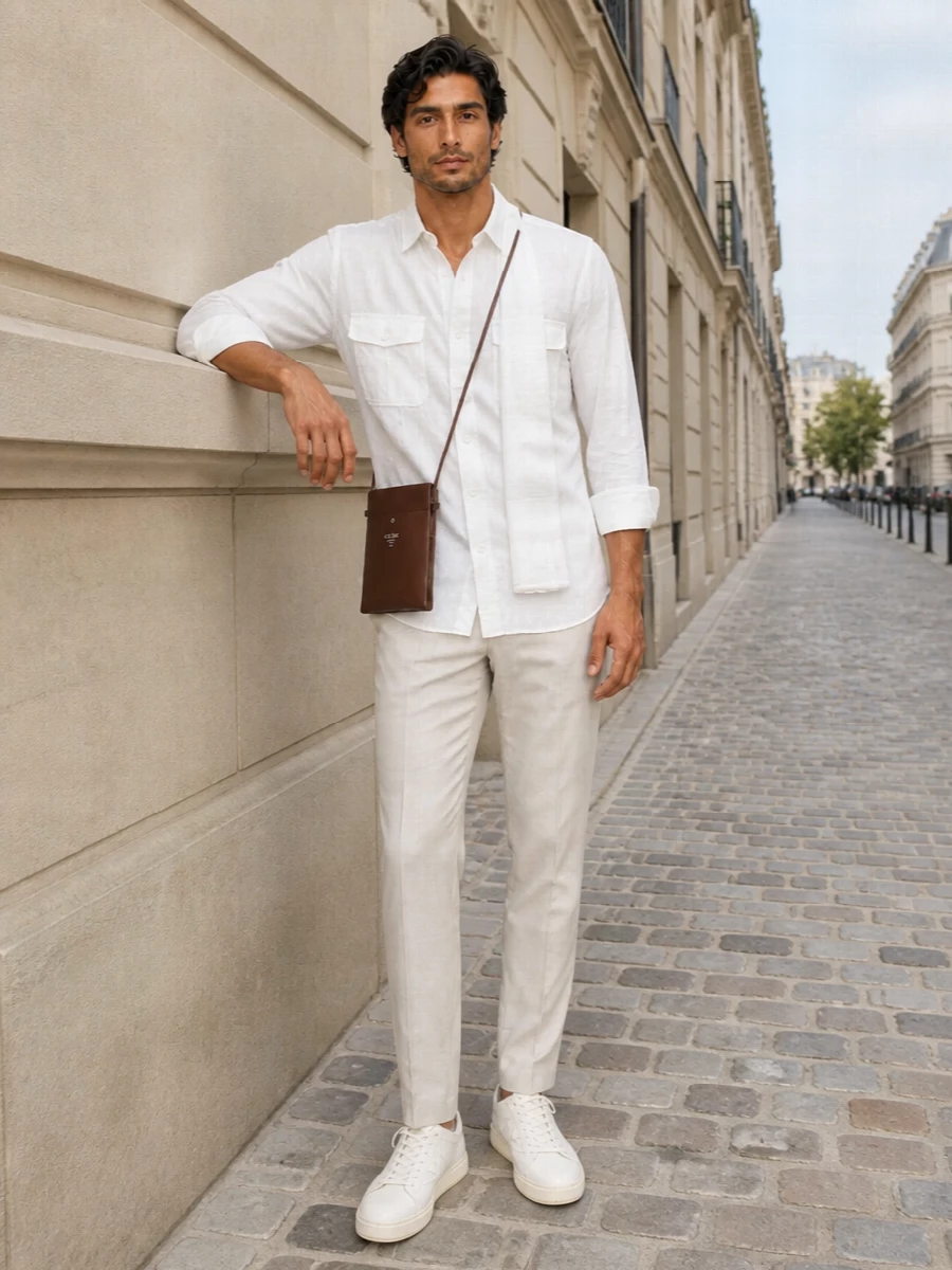 Vince white shirt pt torino light stone trousers