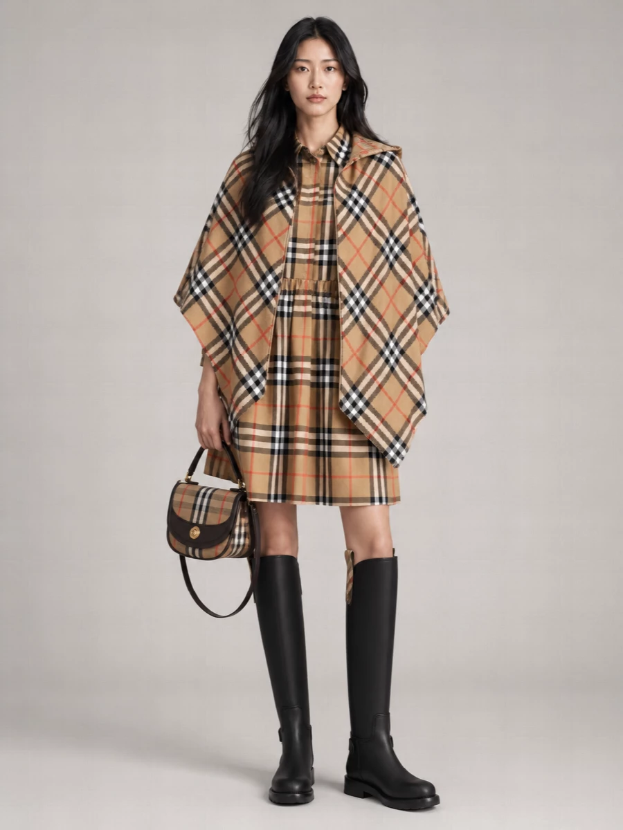 Burberry checked hooded wool cape