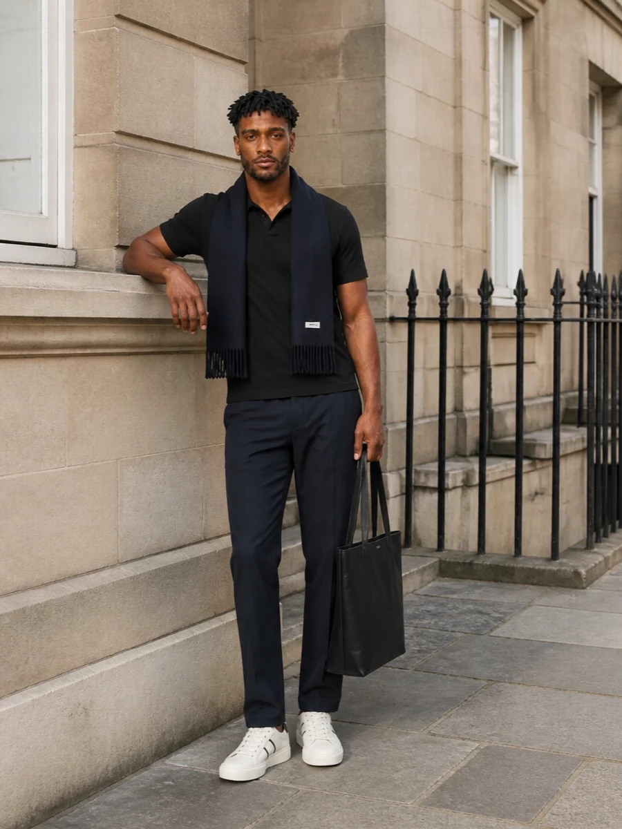 Nn07 black polo apc navy trousers outfit
