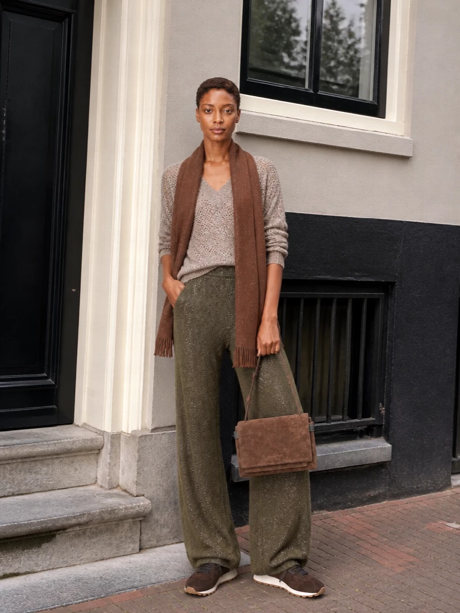 Brunello cucinelli olive knit pants taupe sweater