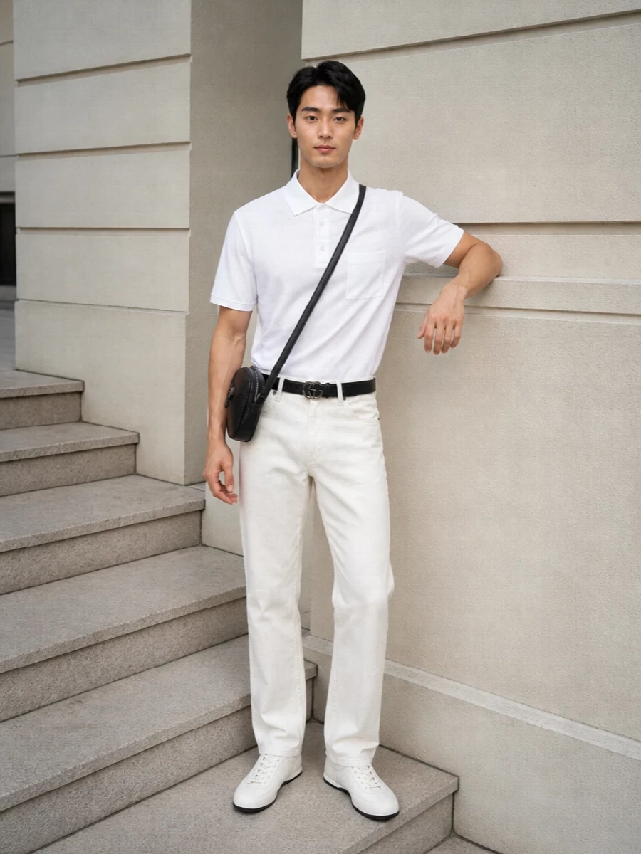 Gucci white jeans polo sneakers outfit