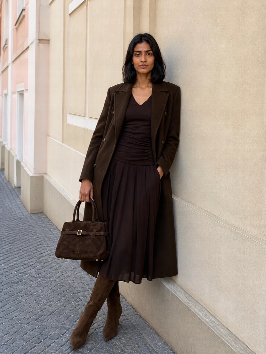 Tory burch chocolate midi dress suede knee boots
