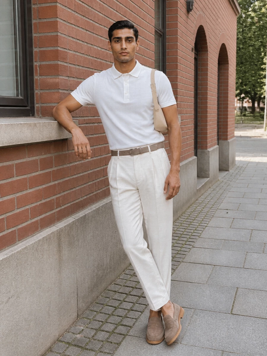 Herno white polo off white trousers loafers