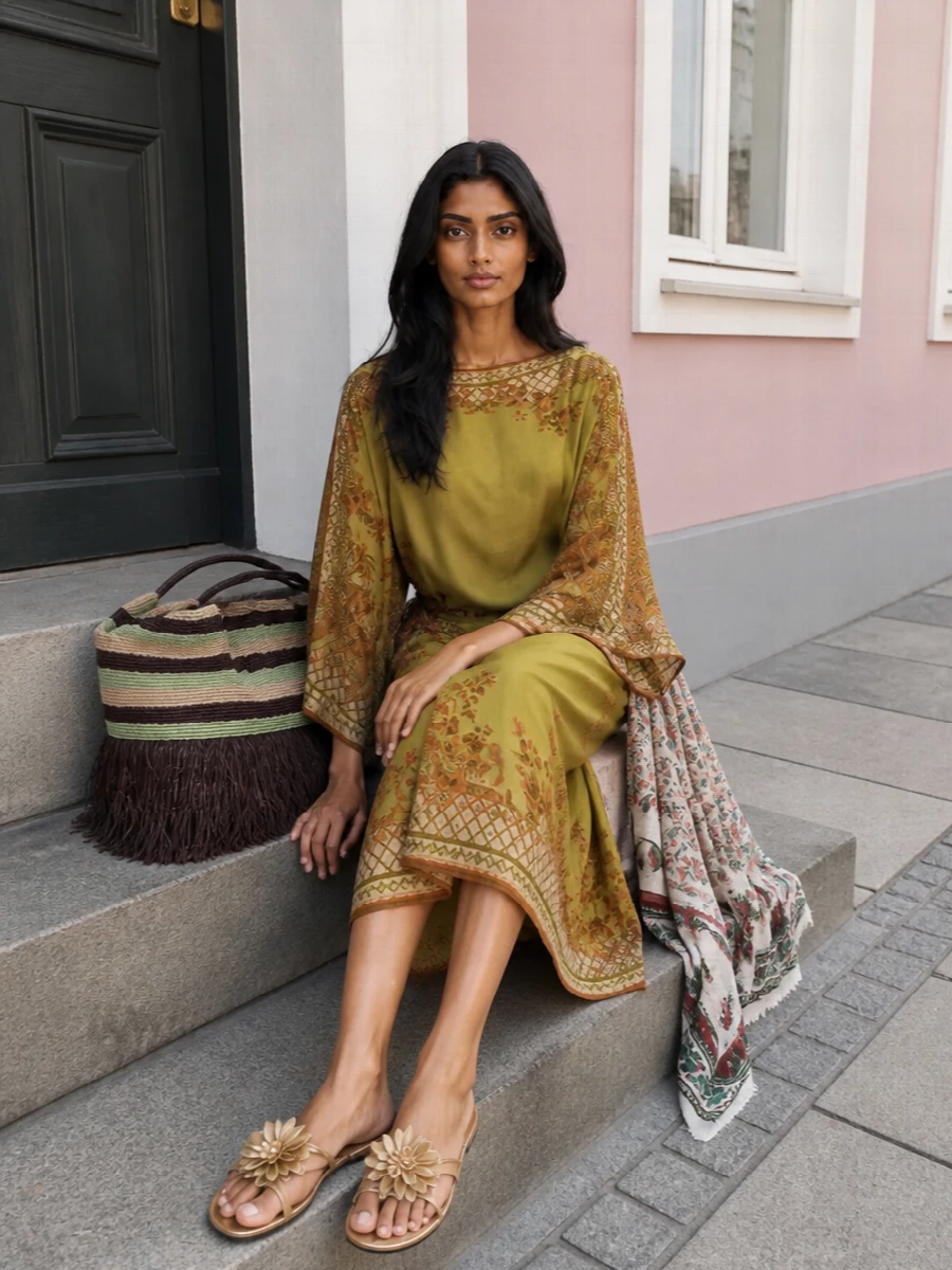 Zimmermann floral kaftan raffia tote slides