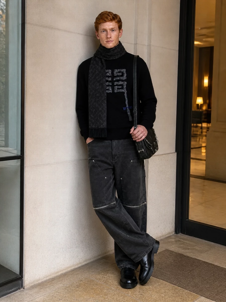 Givenchy cargo trousers black knit chelsea boots