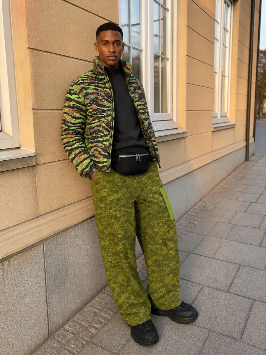 Erl neon bomber outfit wide cargo pants