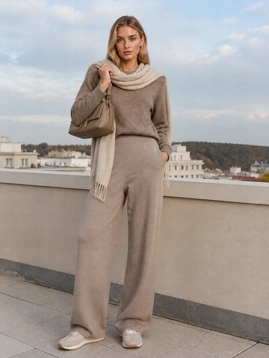 Fabiana filippi taupe knit set neutral sneakers