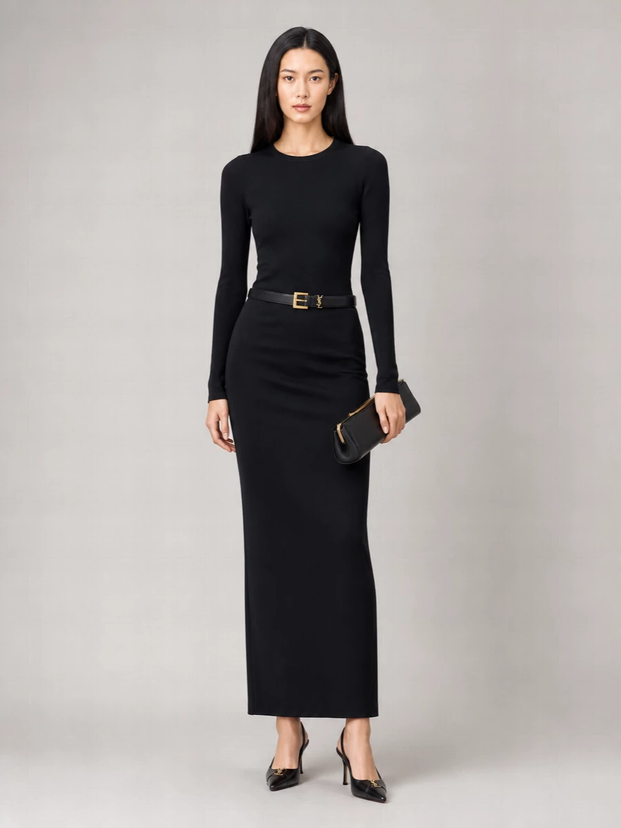 Saint Laurent Long-Sleeve Maxi Dress