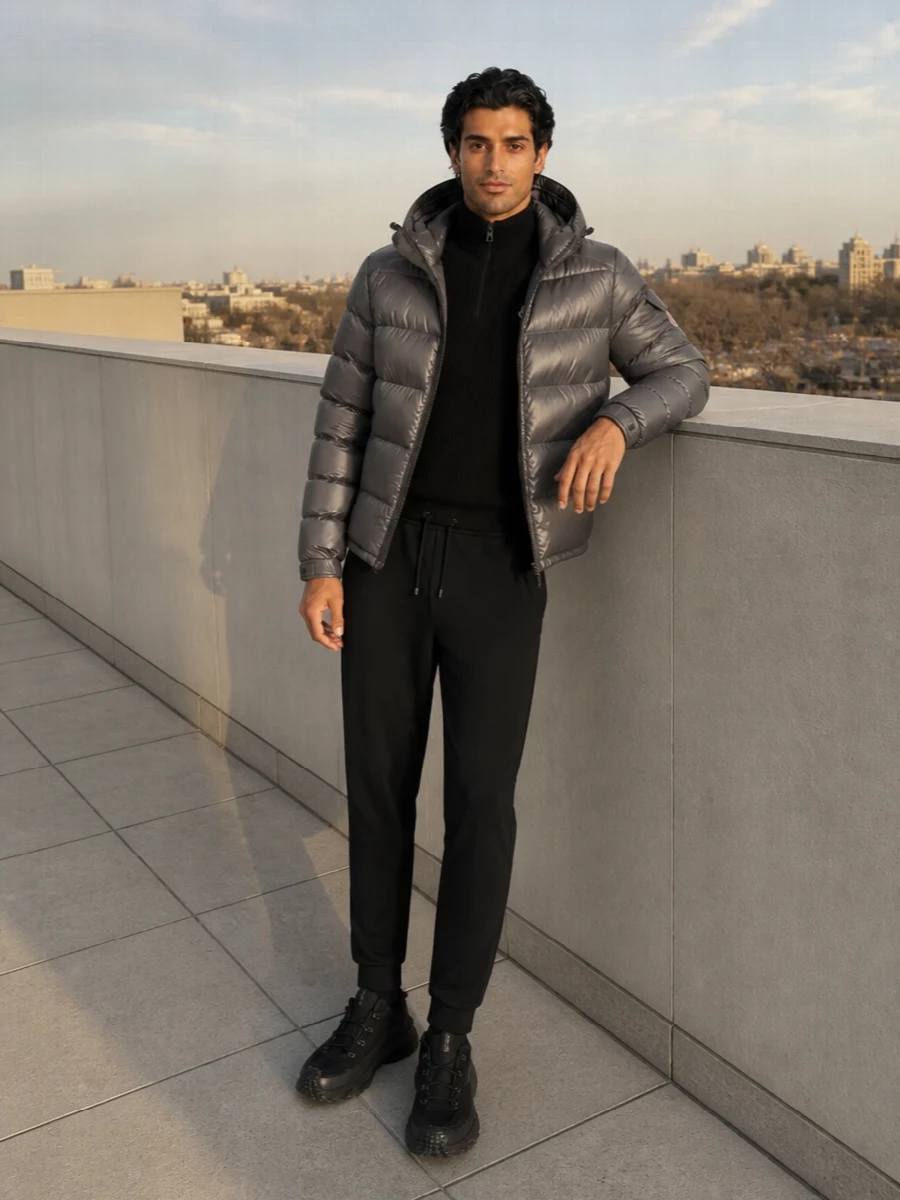 Moncler grey puffer black joggers sneakers