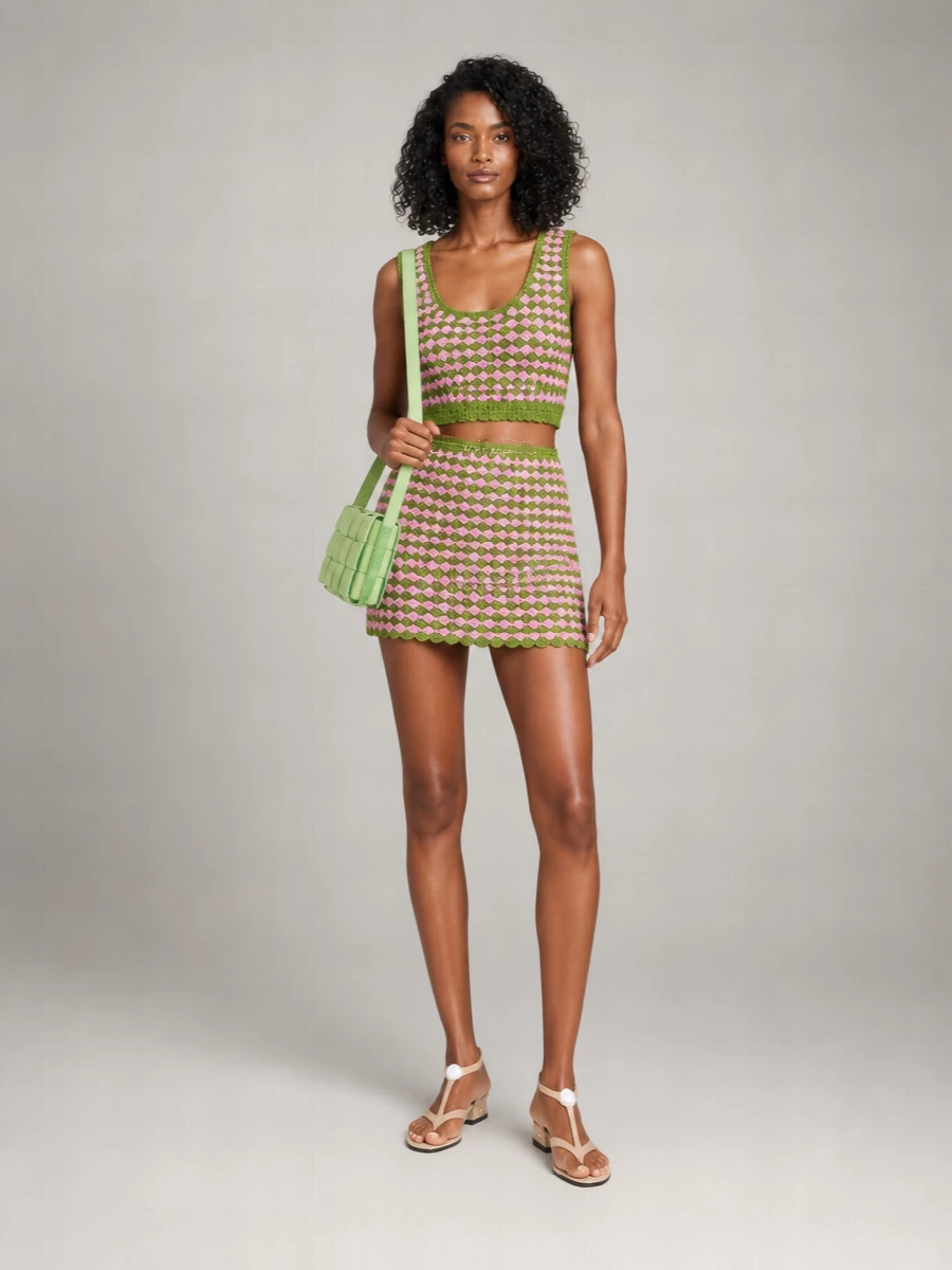 Prada Cotton Two-Tone Crochet Mini Skirt