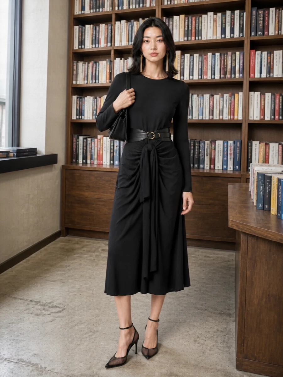 Alaia black midi dress mesh heels outfit