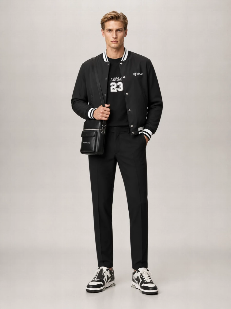 Off-White Cotton Varsity Bomber Jacket