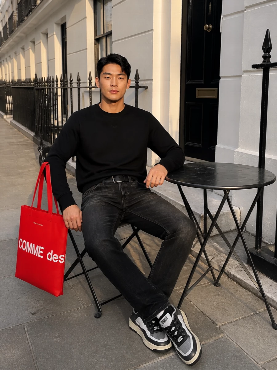 Diesel black sweatshirt washed black jeans outfit