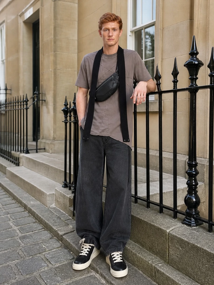 Rick owens drkshdw taupe tee wide leg jeans