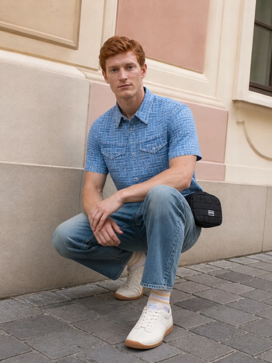 Kenzo double denim outfit cream gum sneakers