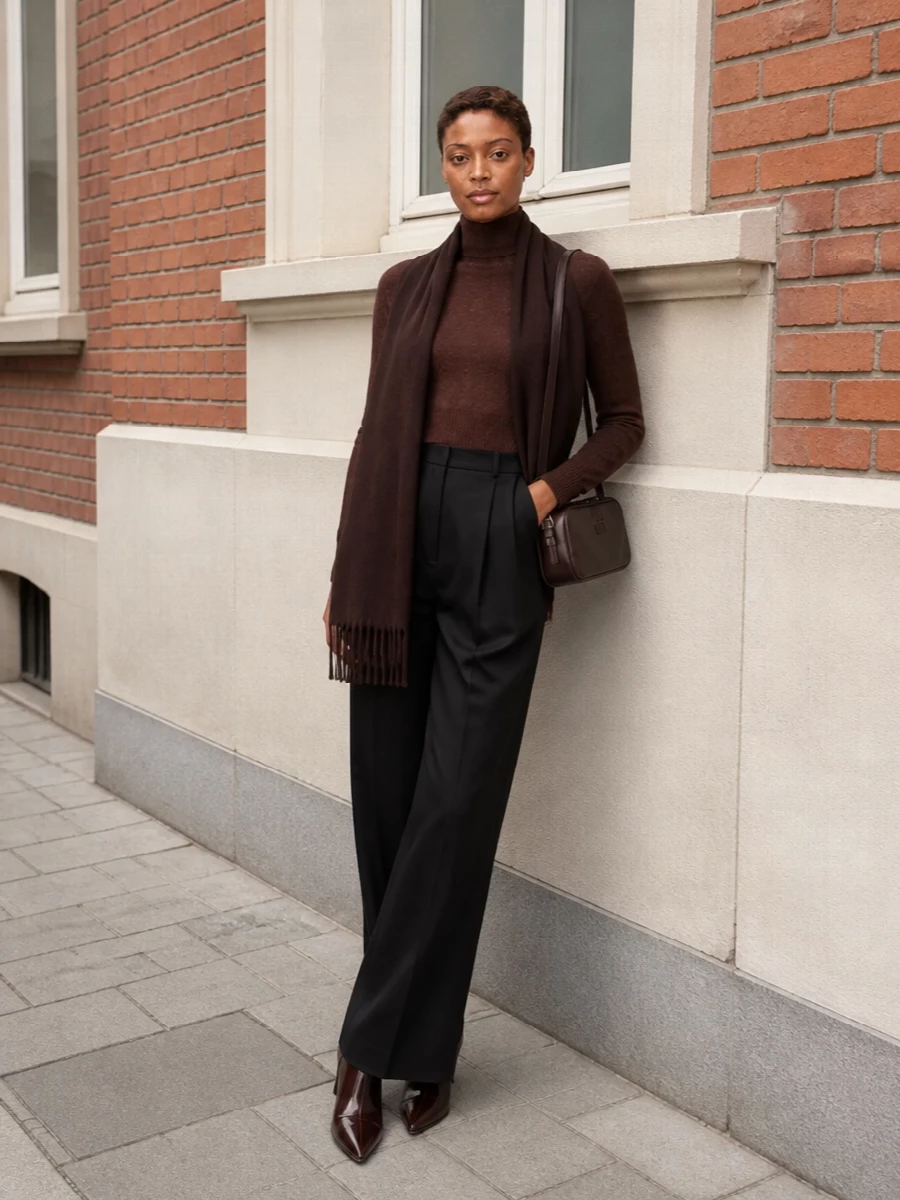Sportmax brown cropped sweater black wide leg trouser