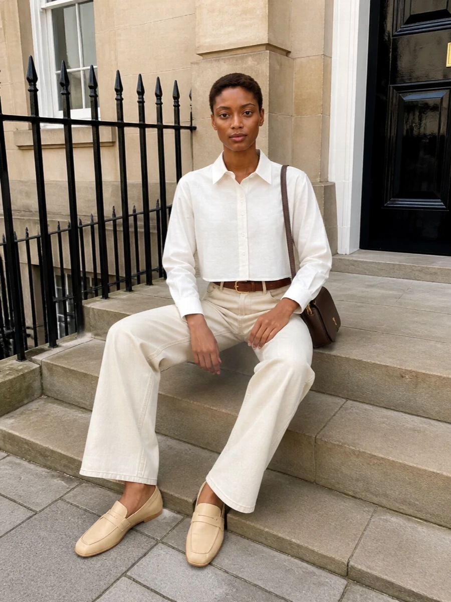 Ami paris buttercream jeans cropped shirt outfit