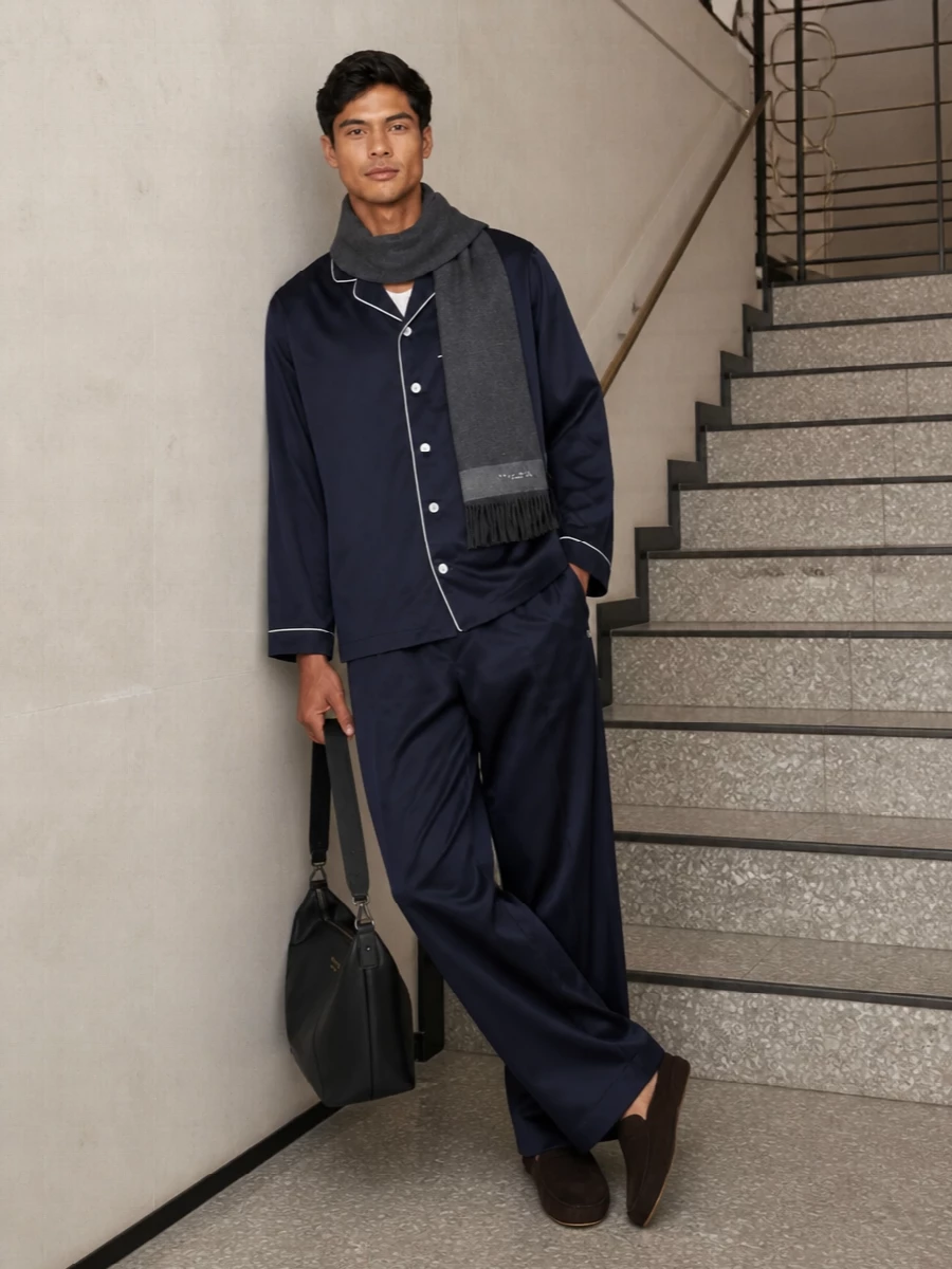 Tekla navy pajama shirt wide leg trousers