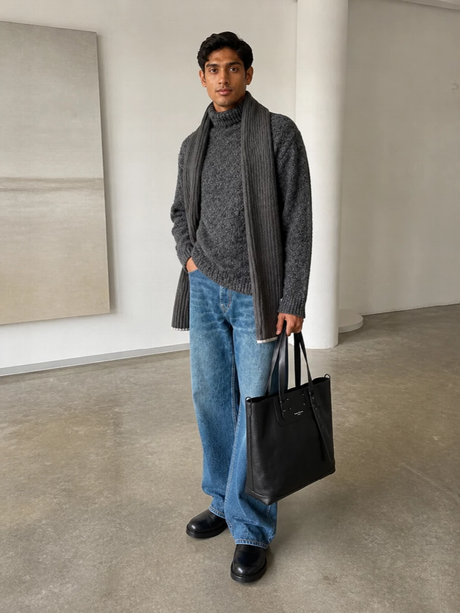 Our legacy turtleneck wide leg denim boots
