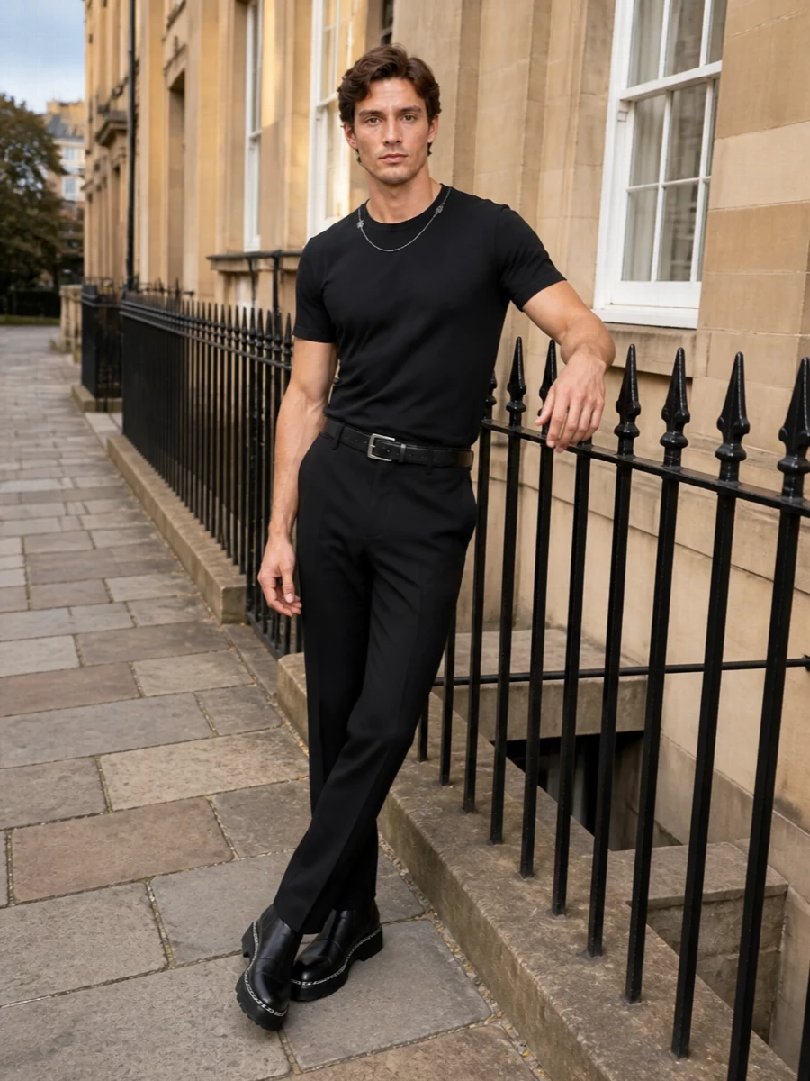 Dolce gabbana black chain tee tailored trousers