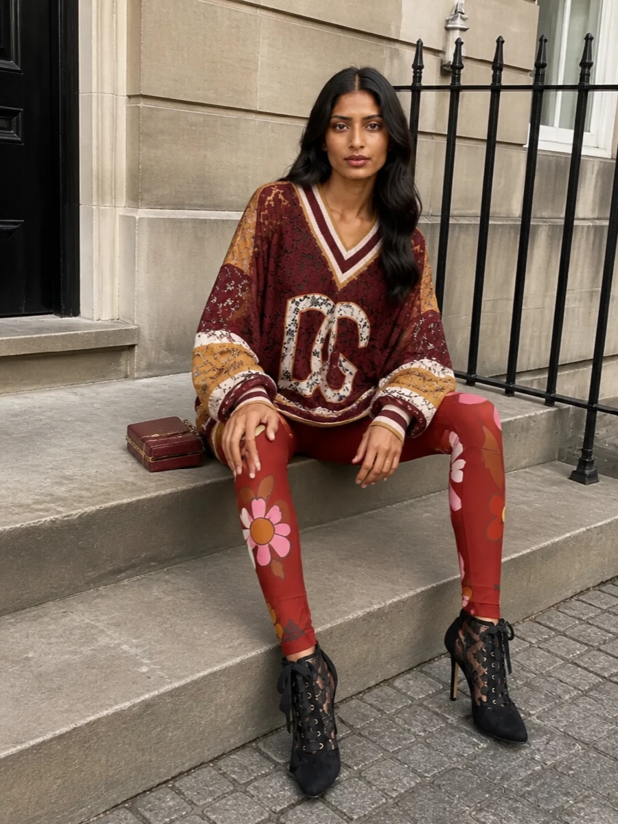 Dolce gabbana lace varsity sweatshirt floral leggings