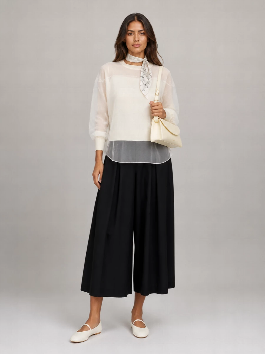 Comme Des Garçons Tulle Wool Crew Neck Long Sleeve Jumper