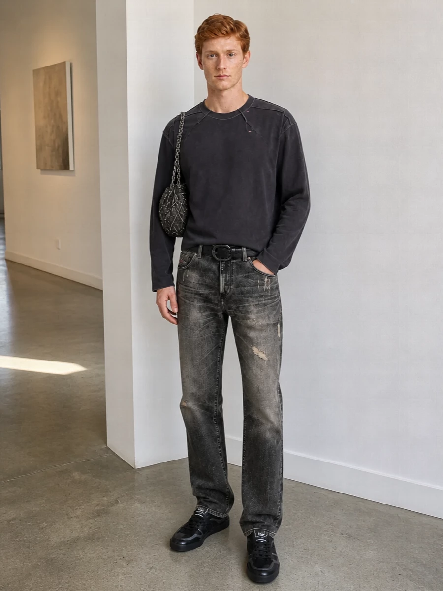 Diesel grey jeans charcoal sweatshirt outfit