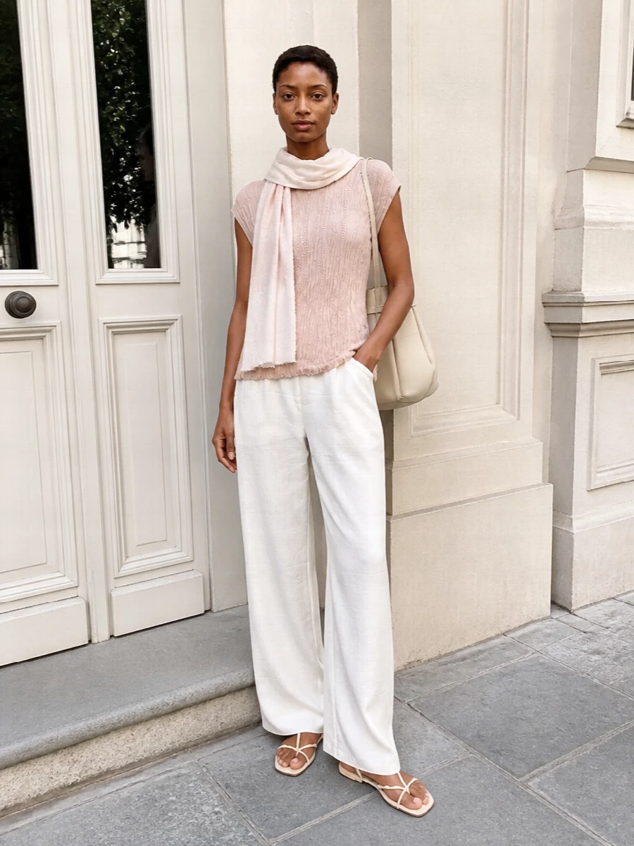 Alysi blush shell ivory wide leg trousers outfit