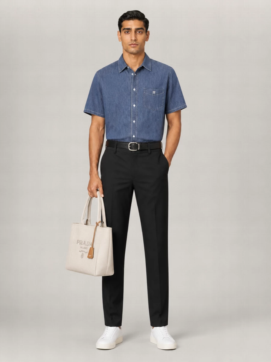 Celine Denim Short-Sleeve Shirt