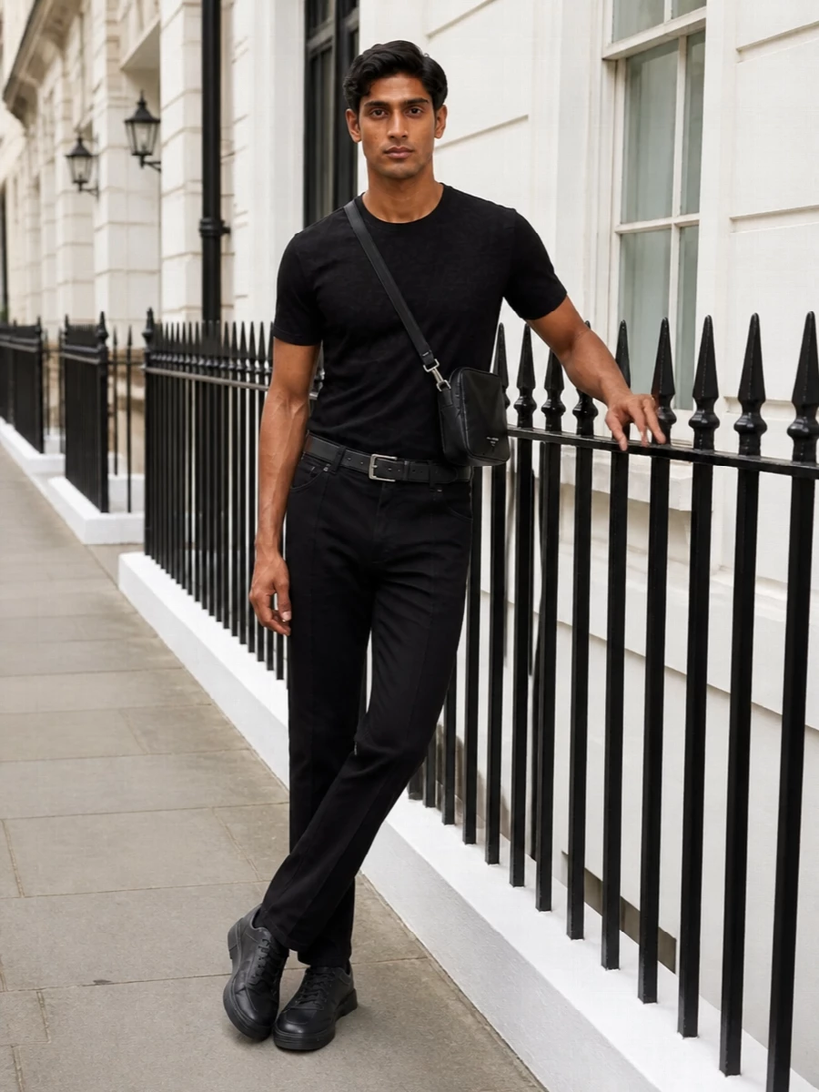 Dolce gabbana black t shirt tailored trouser outfit
