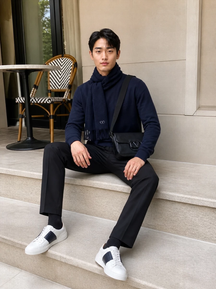 Valentino navy sweatshirt black drawstring trousers