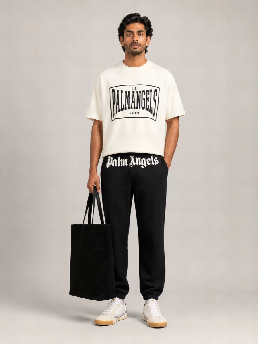 Palm Angels Leather Canvas Tote Bag