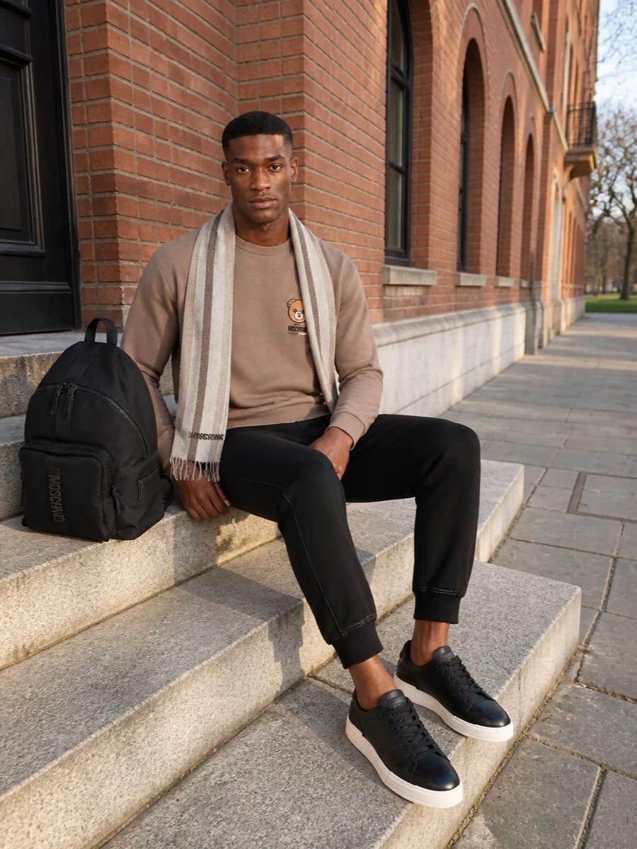 Moschino mens sweatshirt black joggers outfit