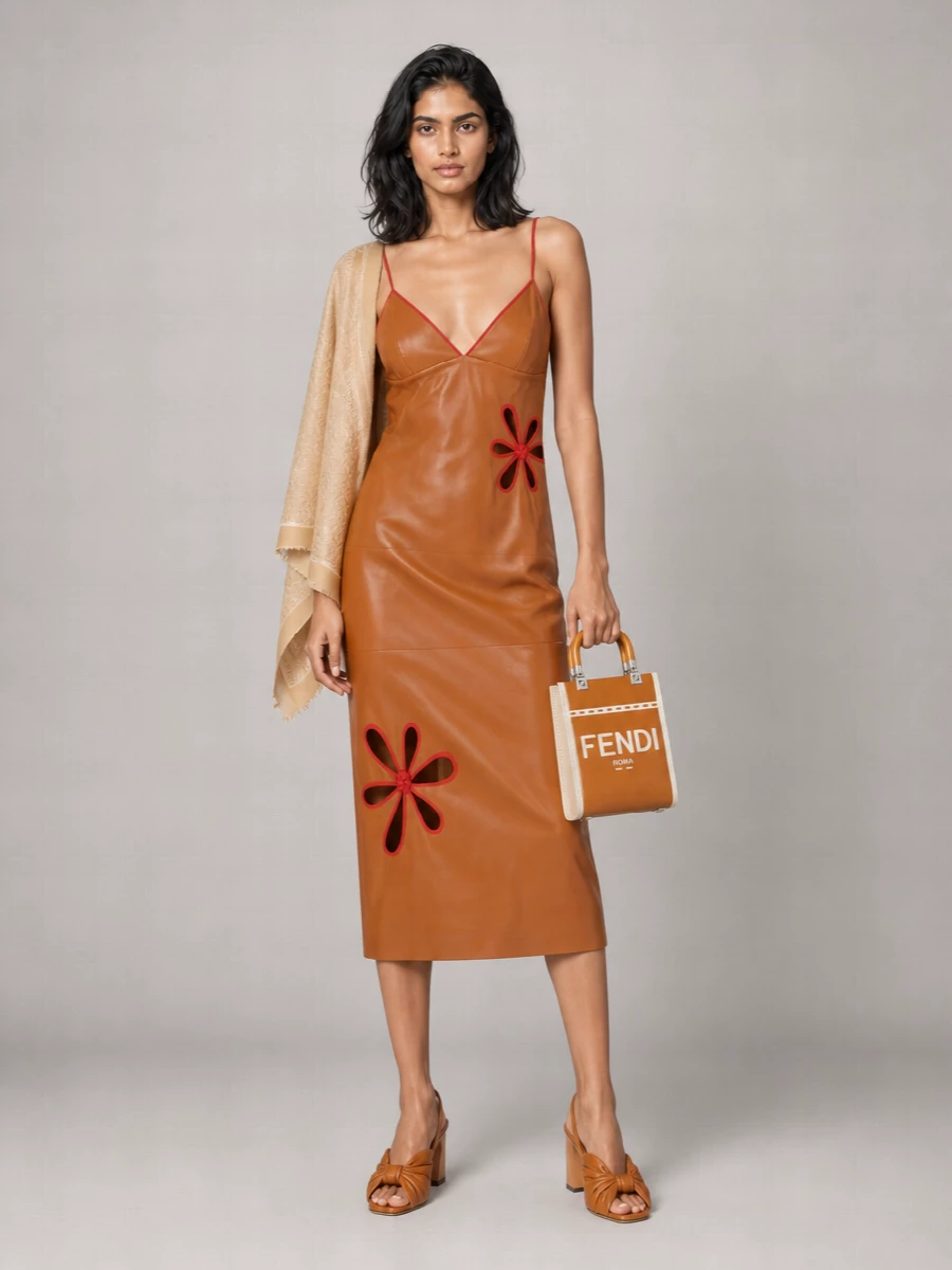 Fendi Lamb Leather Midi Dress