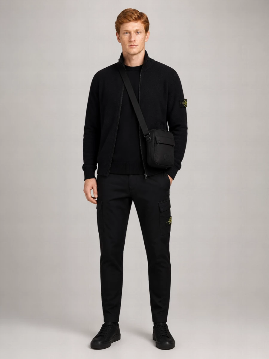 Stone Island Virgin Wool Textured-Knit High-Neck Cardigan