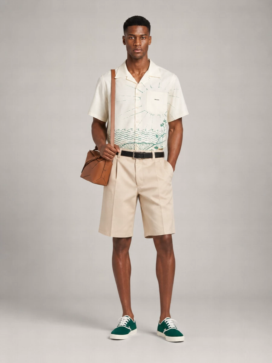 Prada Cotton Oversized Short-Sleeve Bowling Shirt